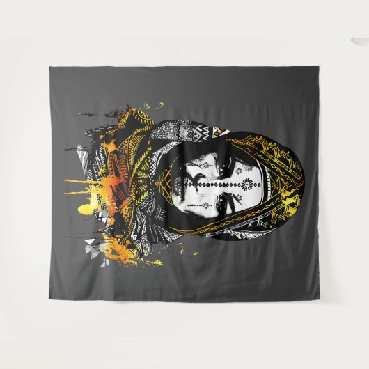 複雑な部族の女性ポートレート タペストリー (正面(横))