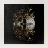 複雑な金の笑顔の部族の頭蓋骨 ジグソーパズル (横)