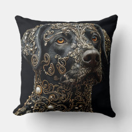 複雑な金ゴールドと真珠を持つブラックラブラドール クッション