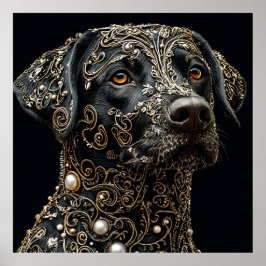 複雑な金ゴールドと真珠を持つブラックラブラドール ポスター