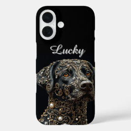 複雑な金ゴールドと真珠を持つブラックラブラドール iPhone 16ケース