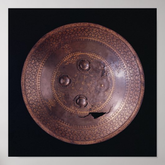 複雑な金ゴールド装飾の鋼製シールド ポスター (正面)