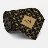 複雑な金ゴールド&ブラックアラベスクモノグラム ネクタイ (ロール)