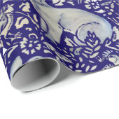複雑な青うさぎの鳥モリススタイルパターン ラッピングペーパー (ロールコーナー)