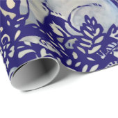 複雑な青うさぎ鳥モリススタイルパターン ラッピングペーパー (ロールコーナー)