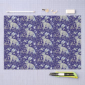 複雑な青うさぎ鳥モリススタイルパターン 薄葉紙 (クラフト)