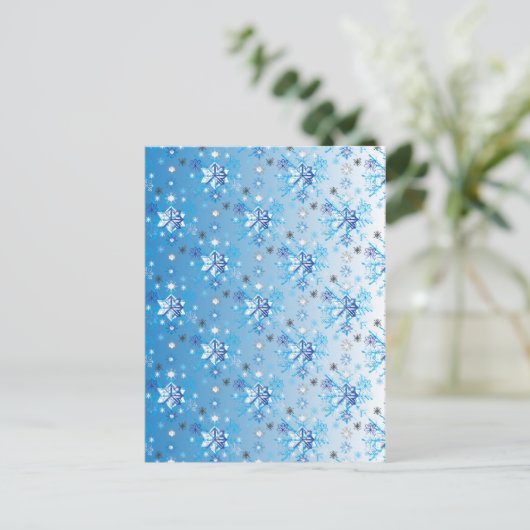 複雑な青と白の星と雪 ポストカード (スタンド正面)