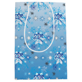 複雑な青と白の星と雪 ミディアムペーパーバッグ
