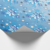 複雑な青と白の星と雪 ラッピングペーパー (角)