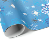 複雑な青と白の星と雪 ラッピングペーパー (ロールコーナー)