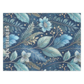 複雑な青と緑の植物学 – 星空の濃い青 テーブルクロス (正面(横))