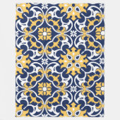 複雑な青色の金ゴールドホワイトモロッコアラベスクオギー フリースブランケット (正面)