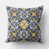 複雑な青色の金ゴールド白モロッコアラベスクのタイル クッション (正面)