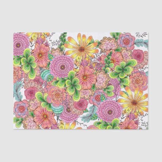 複雑な鮮やかカラフル芸術的花模様 薄葉紙 (正面)