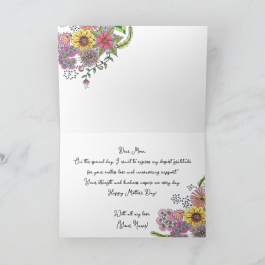 複雑な鮮やかドードルの花の母の日 カード (内部)