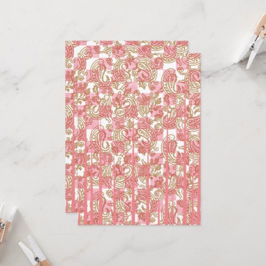 複雑な鮮やかフローラパットを特徴とするピンクの織物 招待状 (正面/裏面インサイチュ)
