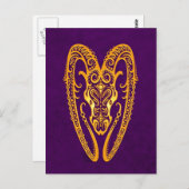 複雑な黄色の牡羊座〔占星術の〕十二宮図オンパープル ポストカード (正面/裏面)