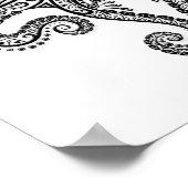 複雑な黒いタコを白に ポスター (角)