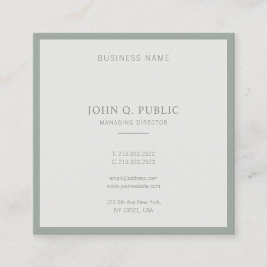 複雑にされるモダンでミニマルなデザインのエレガントな緑 スクエア名刺 (正面)