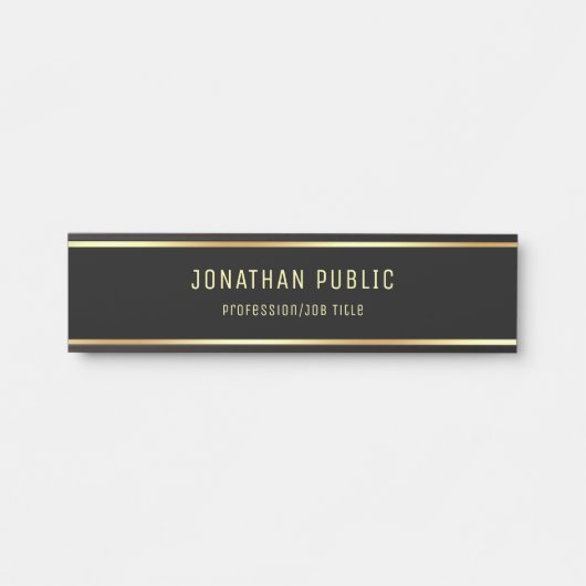 複雑にされる上品な黒および金ゴールドのモダン サインプレート (正面)