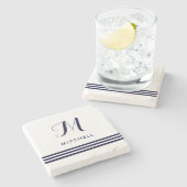 複雑にされる海軍は|の名前およびモノグラムを縞で飾ります ストーンコースター (横)