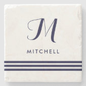 複雑にされる海軍は|の名前およびモノグラムを縞で飾ります ストーンコースター (正面)