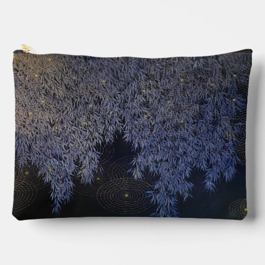 複雑にパターン(の模様が)あるさざ波の青い色合いの葉 アクセサリーポーチ (正面)