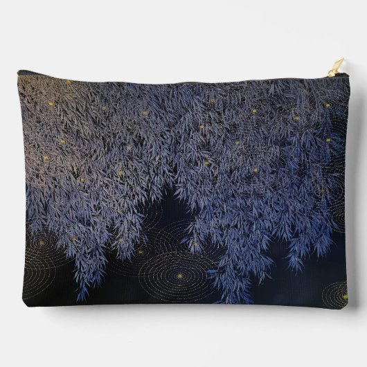 複雑にパターン(の模様が)あるさざ波の青い色合いの葉 アクセサリーポーチ (裏面)