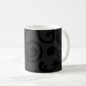 複雑に渦巻く黒い抽象芸術パターン コーヒーマグカップ (正面右)