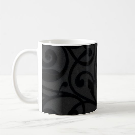 複雑に渦巻く黒い抽象芸術パターン コーヒーマグカップ (左)