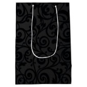 複雑に渦巻く黒い抽象芸術パターン ミディアムペーパーバッグ (裏面)