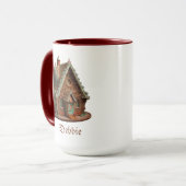 複雑に設計されたジンジャーブレッドハウスコーヒー マグカップ (正面左)