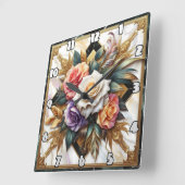 複雑エレガントなフローラデザインのバラ スクエア壁時計 (傾斜)