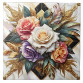 複雑エレガントなフローラデザインのバラ タイル (正面)