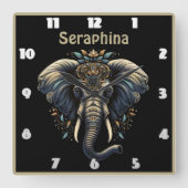 複雑エレガントな模様で飾られた象 スクエア壁時計 (正面)