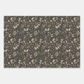 複雑エレガントな金ゴールドの花離れ柄 ラッピングペーパーシート (正面3)