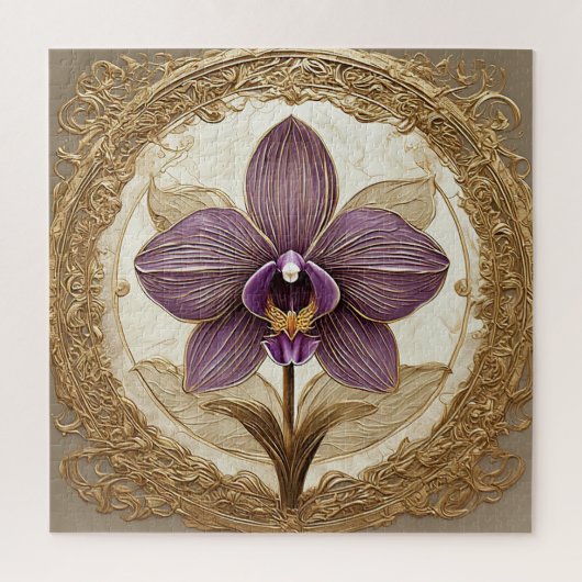 複雑エレガントな黄金の枠の蘭 ジグソーパズル (縦)