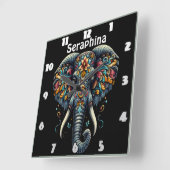 複雑カラフルな模様で飾られた象 スクエア壁時計 (傾斜)