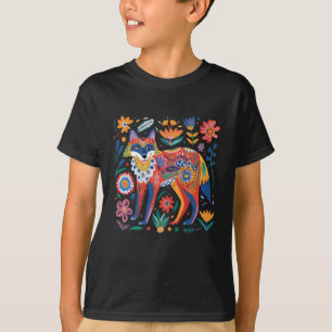 複雑カラフルな芸術的キツネイラストレーション Tシャツ