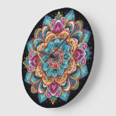 複雑鮮やかでボヘミアンのマンダラアート ラージ壁時計 (傾斜)