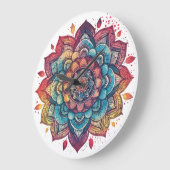 複雑鮮やかでボヘミアンのマンダラアート ラージ壁時計 (傾斜)
