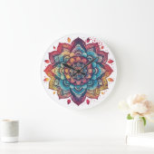複雑鮮やかでボヘミアンのマンダラアート ラージ壁時計 (ホーム)