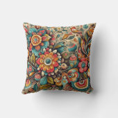 複雑鮮やかなパターンを持つフローラデザイン クッション (裏面)