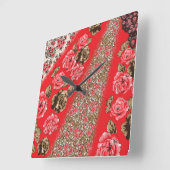 複雑鮮やかなフローラと スクエア壁時計 (傾斜)