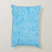 複雑鮮やかな模様を織り込んだ青い織物 アクセントクッション (裏面(縦))