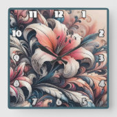 複雑鮮やかな渦を巻いたユリの花 スクエア壁時計 (正面)