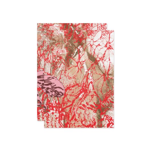 複雑鮮やかな花を特徴とする赤い織物デザイン 招待状 (正面/裏面インサイチュ)