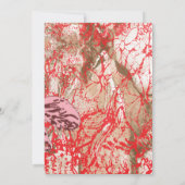 複雑鮮やかな花を特徴とする赤い織物デザイン 招待状 (裏面)