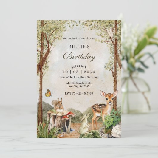 褐緑木野生生物自然誕生日 招待状 (スタンド正面)
