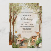 褐緑木野生生物自然誕生日 招待状 (正面/裏面)